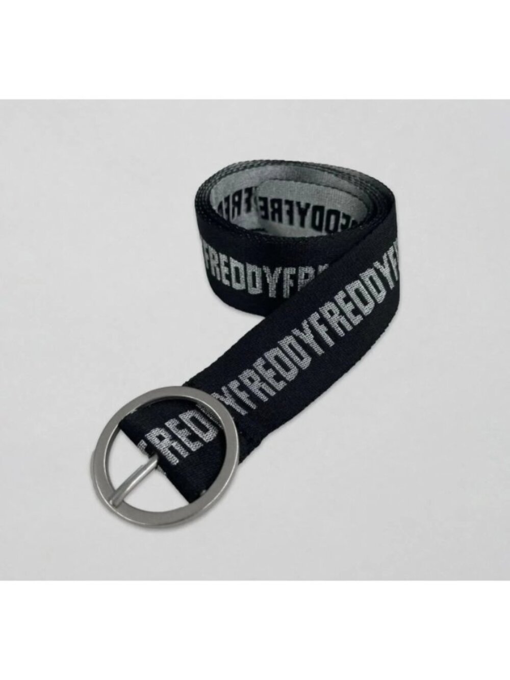 NEW Freddy Canvas Belt Black Silver Metallic Sparkly Glitter Slide Circle Buckle